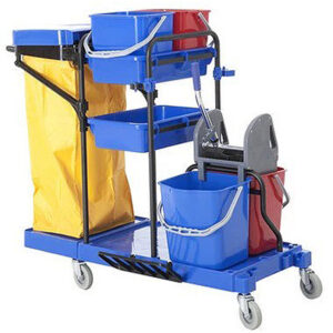 MULTIPURPOSE JANITOR CART – TROLLY ,BLUE WITH COLOUR CODED BUCKETS.