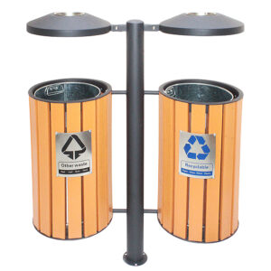 Recycling Bin with Twin Compartments and Ashtray Perfect for Public Spaces