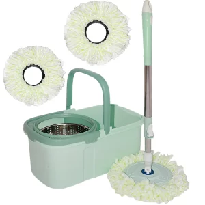 Spin Mop Bucket W/ Wringer Set 2 Microfiber Mop Refill 360 Spinning Floor Mop Fast Cleaning 125cm Extended Handle