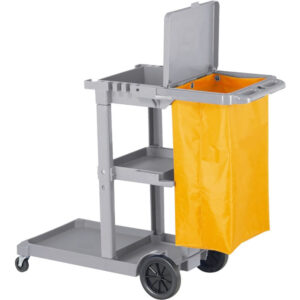Home Janitorial Cart Utility Cart Housekeeping Cart with Lid & Detachable Bag Heavy Duty 3 Shelf Cleaning Cart Cleaning Trolley for Restaurant, Hotels, Commercial, Industrial & Hospitality Grey