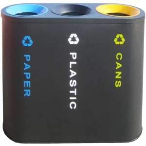 Recycle Bin 3 Compartments Stylish Black coated round top