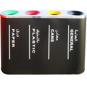 Recycle Bin 4 Compartments Stylish Black Coated Round Top