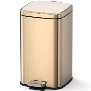 Pedal Steel Dustbin Soft Close Lid, Rectangular Shape Golden – 12 LTR