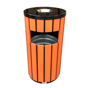 Metal Round Ashtray Bin With Plastic Wood Bar  18LTR